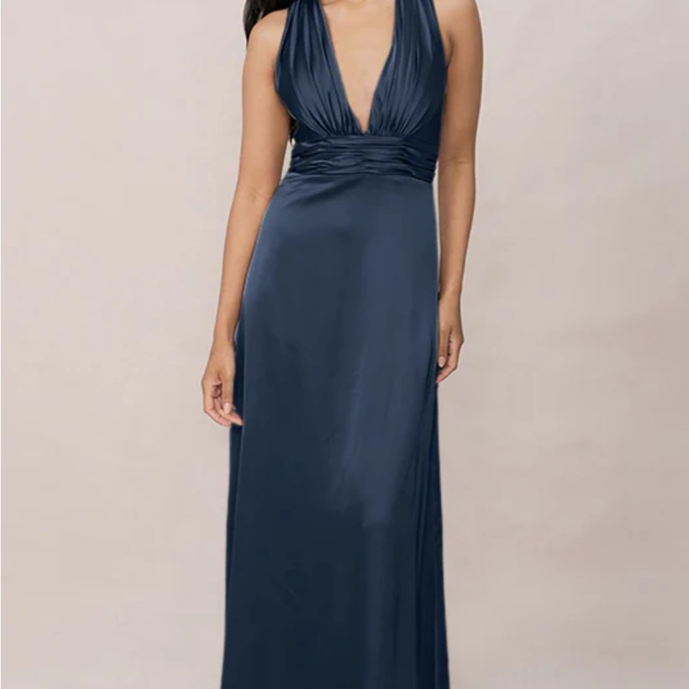 Revelry Dylan Satin Dress in Romantic Blue